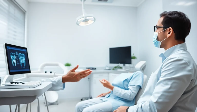 Best dental implants in Puchong showcased in a modern clinic with a dentist consulting a patient.