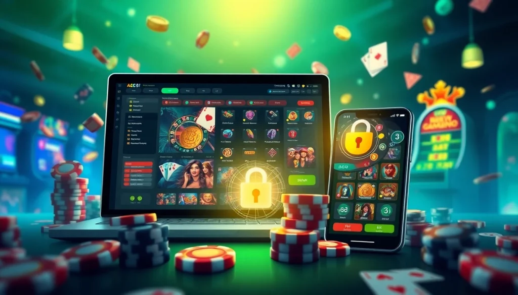 Experience the thrill of online gambling with ABC8's dynamic casino interface, showcasing vibrant gaming elements.