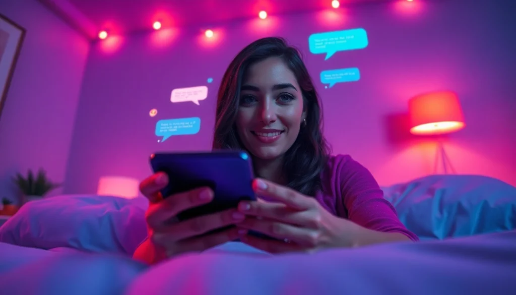 AI sexting interaction with a virtual chatbot, showcasing a playful digital atmosphere.