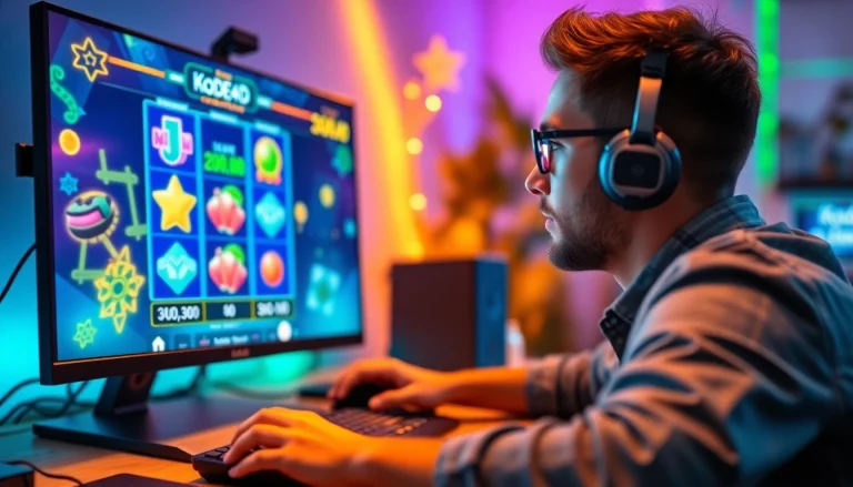 Kode4d slot gaming setup showcasing colorful reels and an engaging atmosphere.