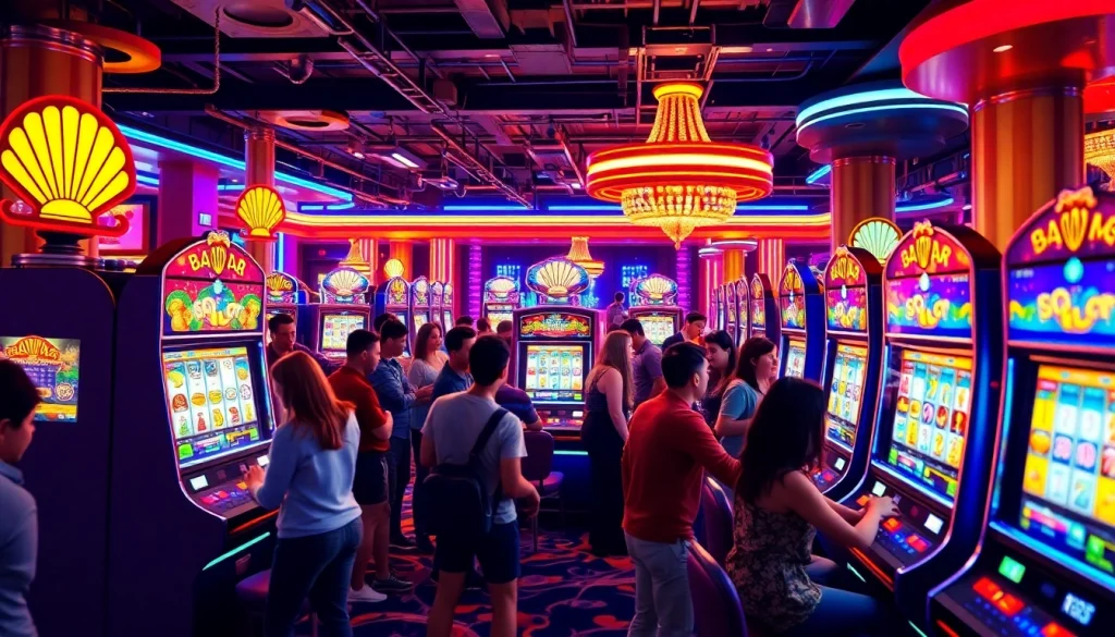 Rasakan keseruan slot 50 perak dengan pemain yang terlibat di mesin slot yang berwarna-warni.