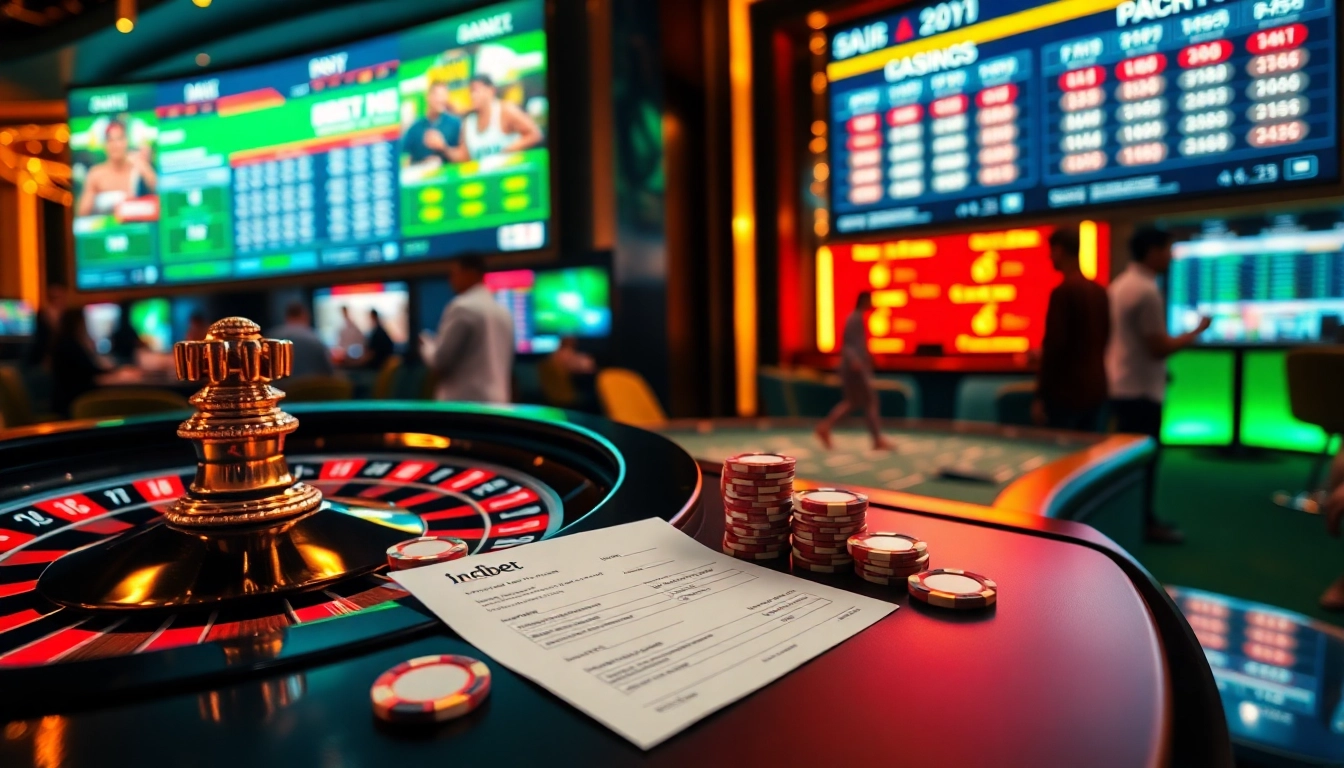 Exciting live betting scene at indibet.com with roulette, poker chips, and sports betting screens.