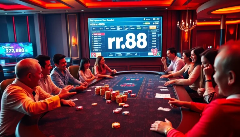 Experience the thrill of rr88 gaming with engaging players at a vibrant casino table.