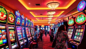 Exciting scene of slot hoki machines in a vibrant casino atmosphere.