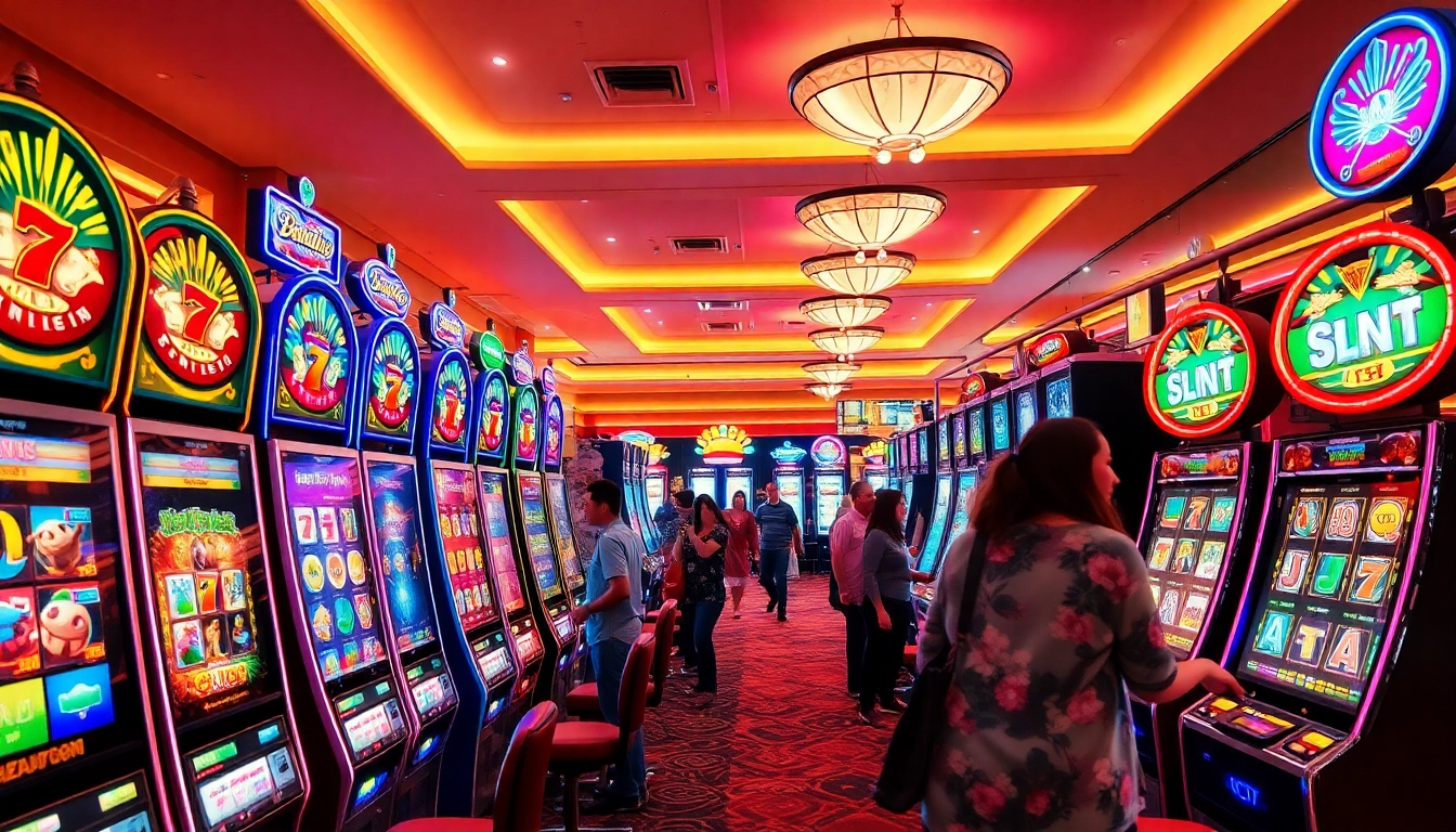 Exciting scene of slot hoki machines in a vibrant casino atmosphere.