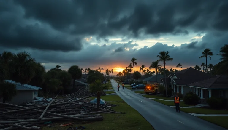 Assessing Florida Hurricane Damage with emergency responders amid storm debris and disrupted homes.
