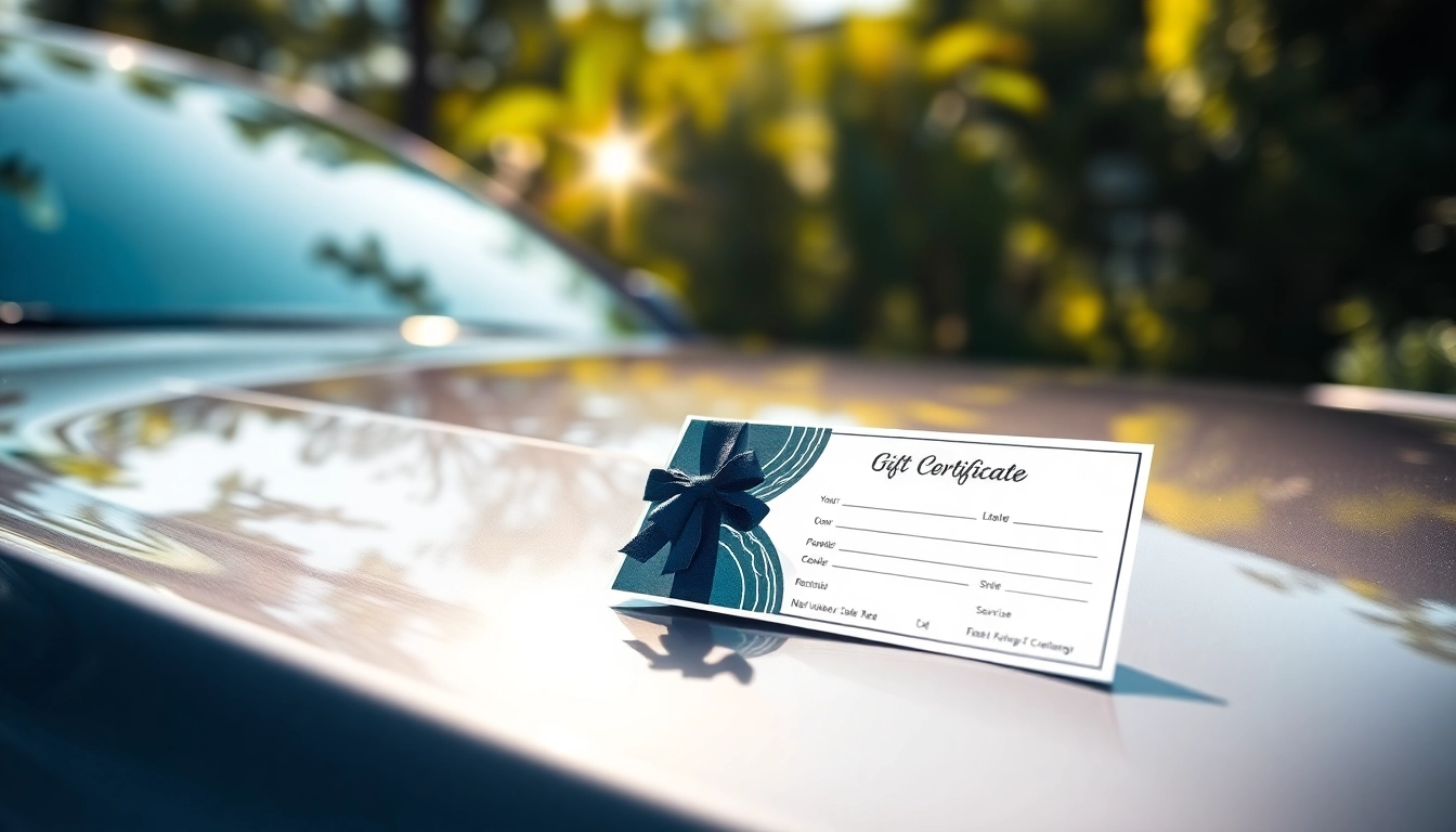 Gift giving with a stunning car detailing gift certificate set on a polished vehicle.