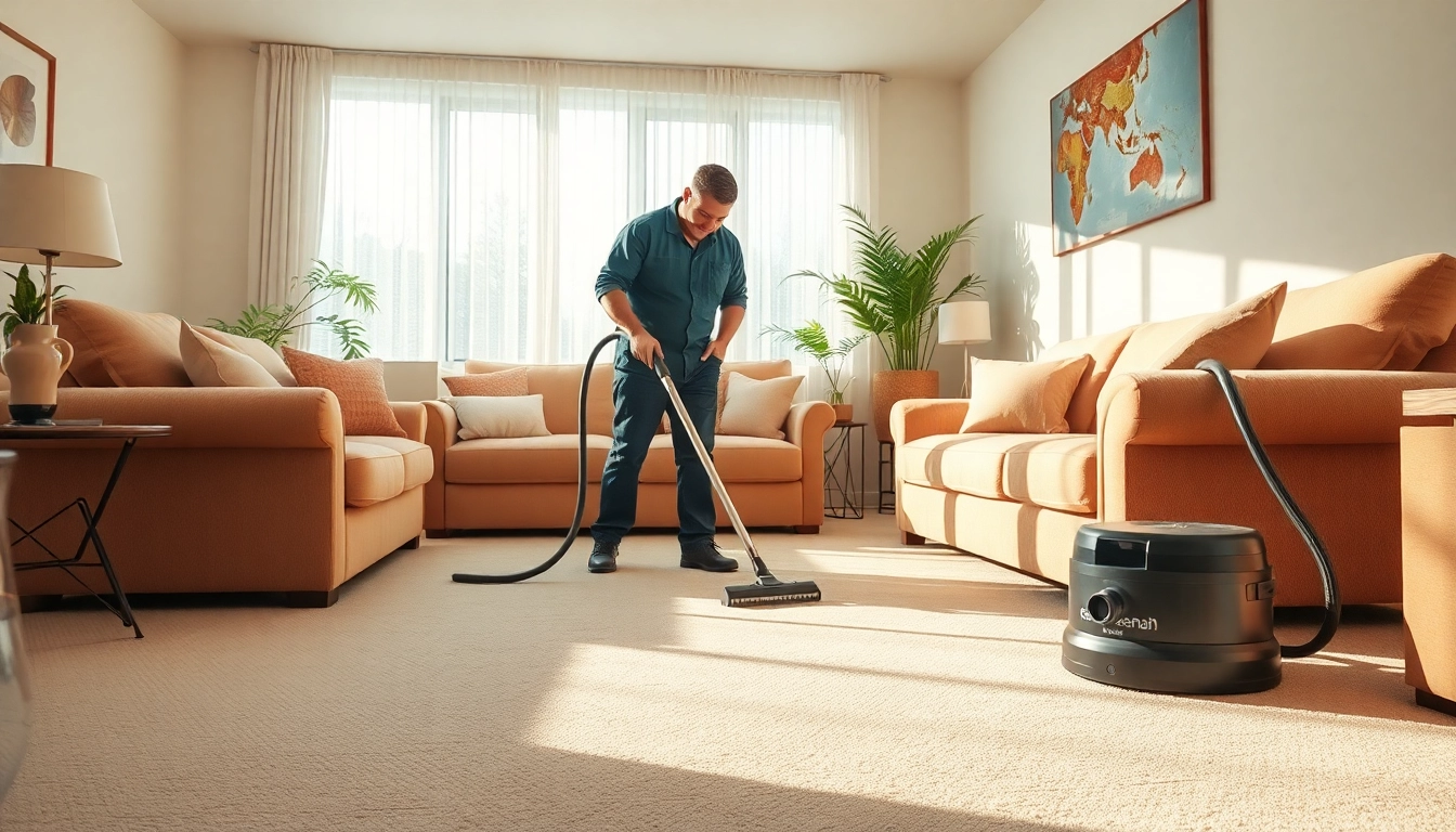 See carpet cleaning specials showcased in a bright living room with a professional cleaner.