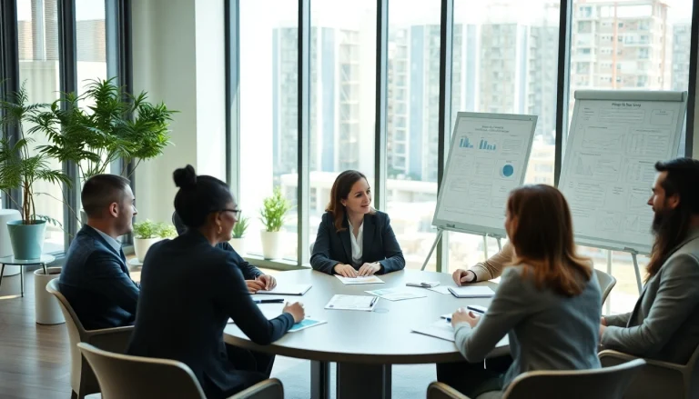 Lawyers at a leading environmental law firm strategizing in a bright, modern conference room.