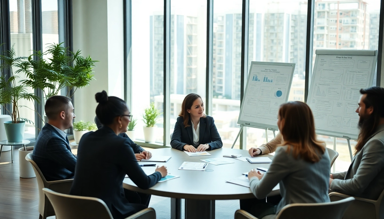 Lawyers at a leading environmental law firm strategizing in a bright, modern conference room.