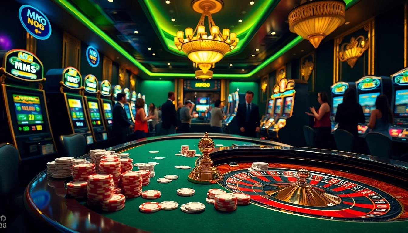 Experience thrilling gameplay at MM 88's luxurious casino tables with vibrant poker chips.