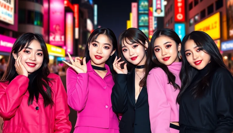 Showcasing the blackpink members in a dynamic cityscape, highlighting their unique styles.