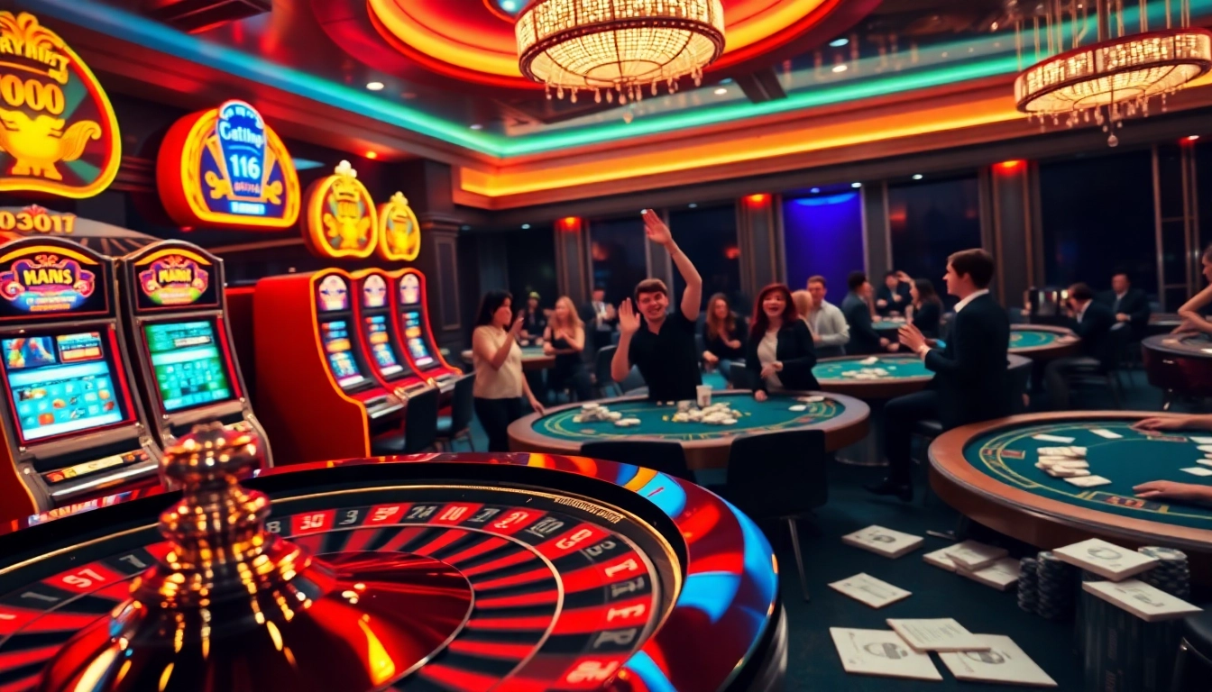 Rasakan kegembiraan Datuk Win dalam adegan kasino yang penuh warna, lengkap dengan mesin slot dan meja poker.