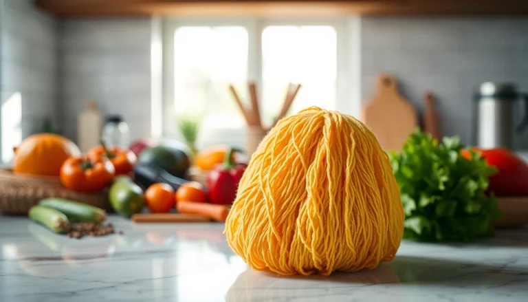 Clean and textured kitchen loofah scrubber displayed in a vibrant kitchen setting.