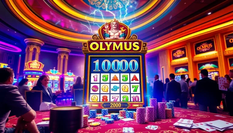 Rasakan aksi mendebarkan dengan mesin slot Olympus 1000, dikelilingi elemen kasino yang berwarna-warni dan para pemain.