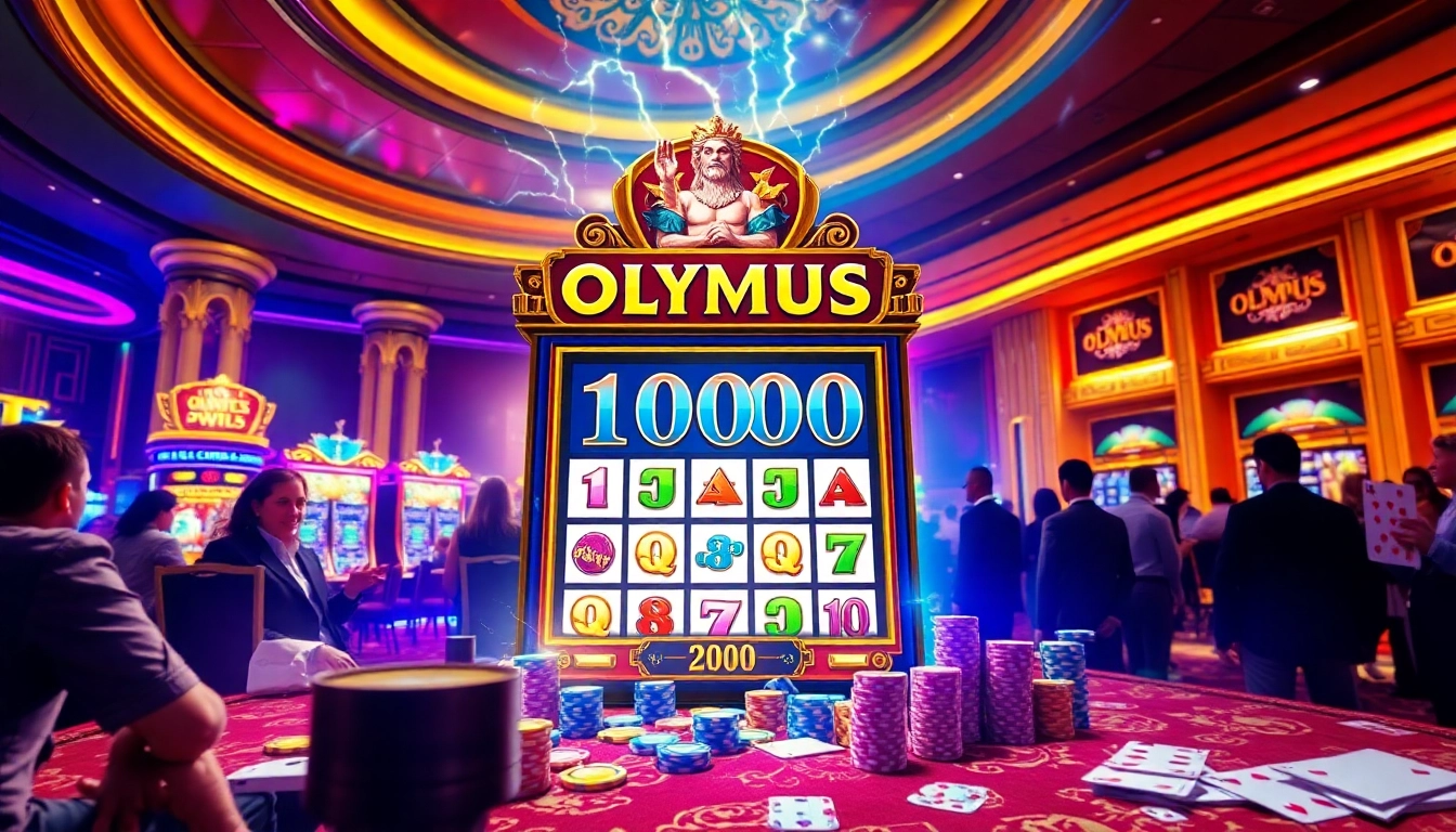 Rasakan aksi mendebarkan dengan mesin slot Olympus 1000, dikelilingi elemen kasino yang berwarna-warni dan para pemain.