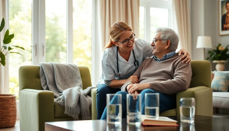 A caregiver demonstrates compassionate support in austin senior home care, fostering a warm environment with an elderly client.