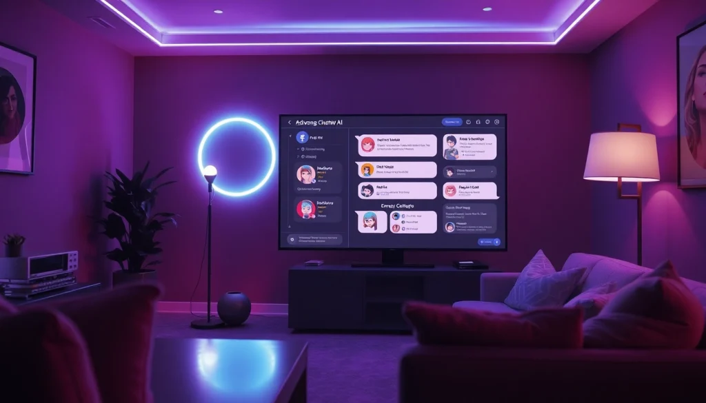 Explore an advanced nsfw ai chatbot interface in an inviting, futuristic setting.