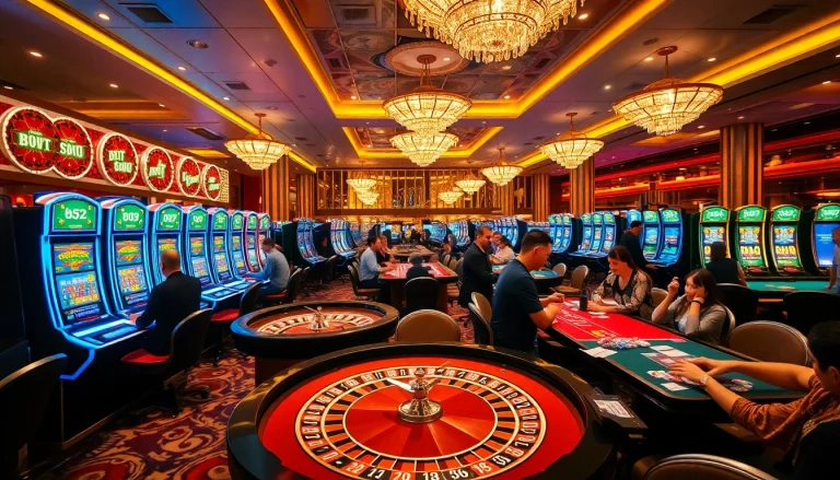 B52-inspired casino atmosphere filled with vibrant roulette tables, engaged players, and luxury gaming elements.