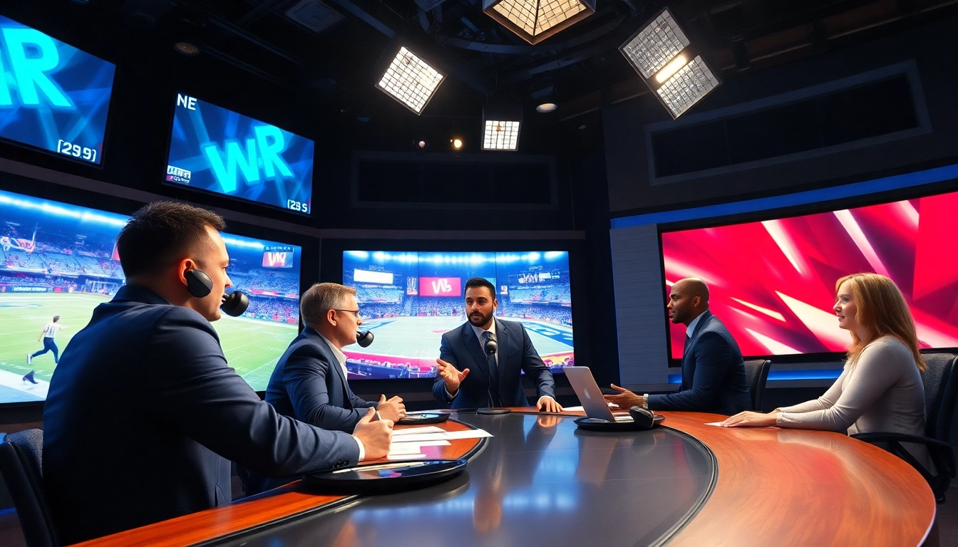 Engaging sports broadcasting scene featuring hosts discussing live games.