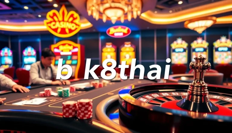 Players enjoying high-stakes blackjack and roulette at BK8Thai's vibrant casino.