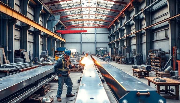 Craftsmen engaged in custom steel fabrication, showcasing expert welding and metalwork.