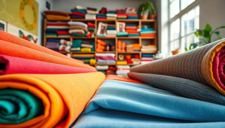 Bekijk bedrukte katoenen stoffen met diverse patronen en texturen in een creatieve omgeving.