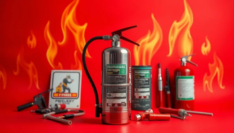 Safely positioned electrical fire extinguisher amidst safety gear and emergency signs, promoting fire safety.