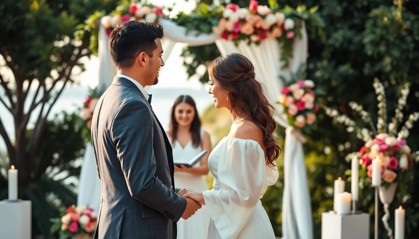 Carmel wedding photography capturing a couple's vow exchange in a lush garden setting.