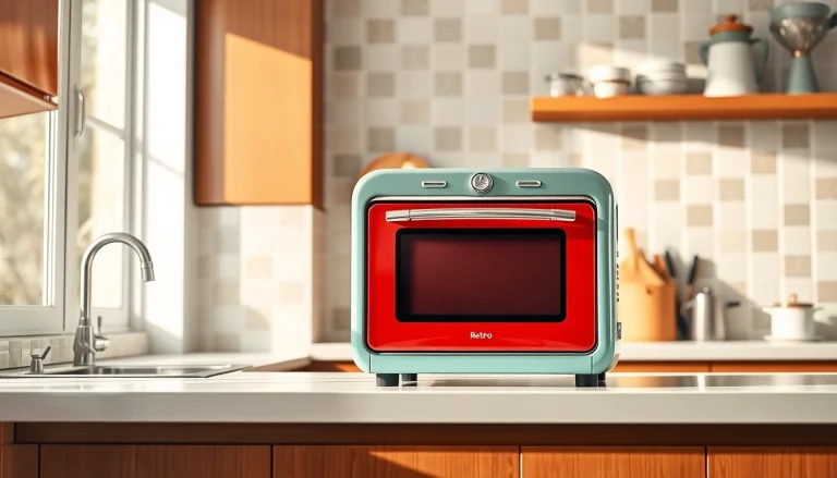 Showcasing a vibrant Retro Oven in a bright, modern kitchen environment.
