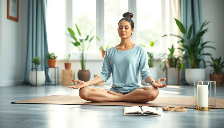 Anxiety symptoms displayed through a serene meditation scene, showcasing calmness and mindfulness.