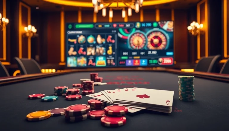Vivez l'excitation du casino en ligne français avec une scène de poker élégante et un gameplay dynamique.