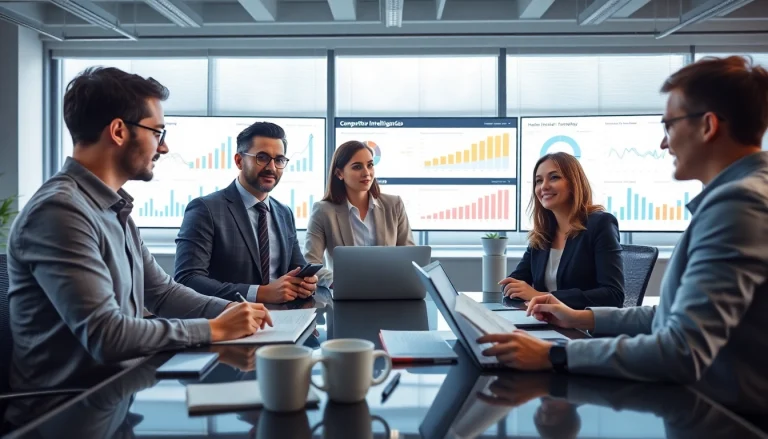 Enhance your understanding of competitive intelligence FAQs with a collaborative business team analyzing data.