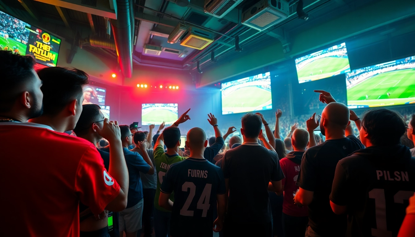 Exciting sports betting scene at 토토스토리 with fans cheering on live games.