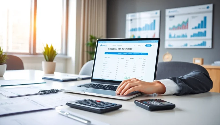 VAT Return Filing in UAE: Professional at work in a modern office setting, engaged in tax preparation.