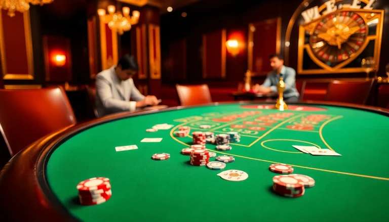 Des joueurs engagés en train de stratégie au blackjack dans un cadre luxueux de casino en ligne Français.