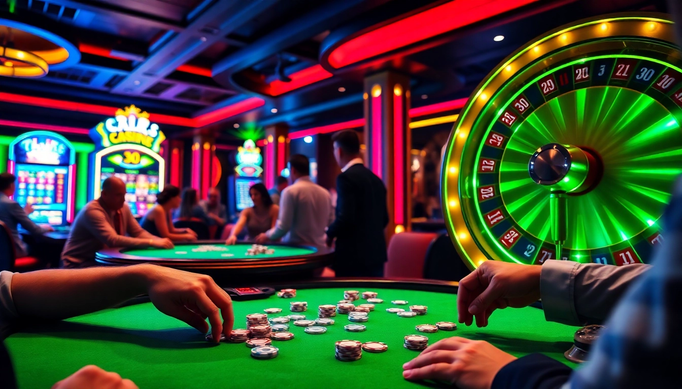 Engager les joueurs à une table de poker luxueuse présentant le casino en ligne français avec des jetons et des cartes vibrants.