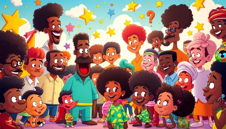 A colorful portrayal of iconic African American cartoons characters celebrating diversity and creativity.