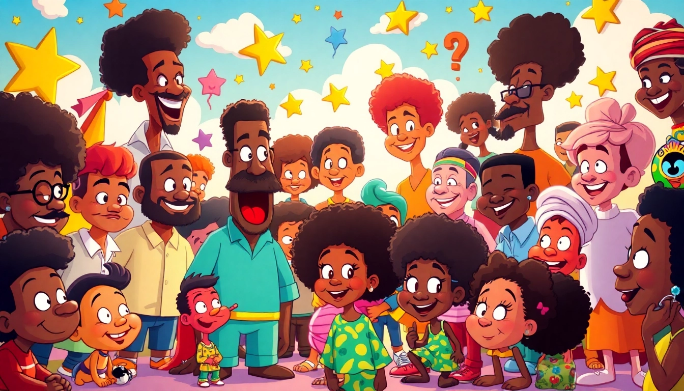 A colorful portrayal of iconic African American cartoons characters celebrating diversity and creativity.