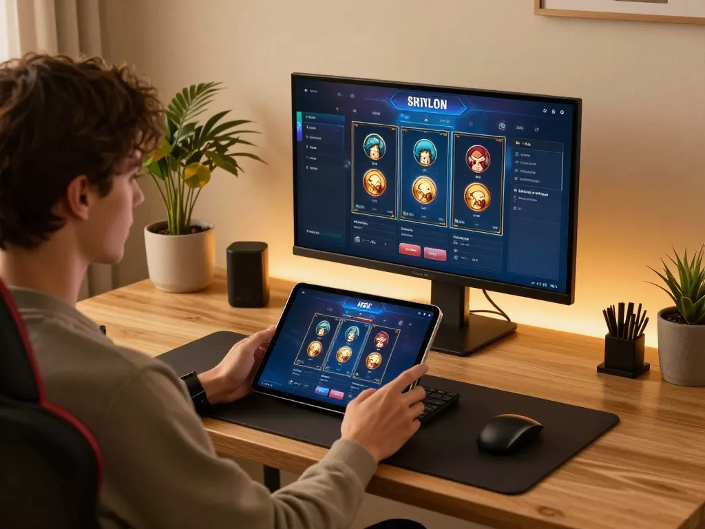 Engaging gameplay on slot server thailand showcased on a tablet in a stylish home office scene