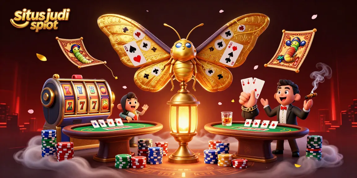 Permainan situs judi slot dengan ilustrasi 3D kupu-kupu atlas dan elemen kasino yang menakjubkan