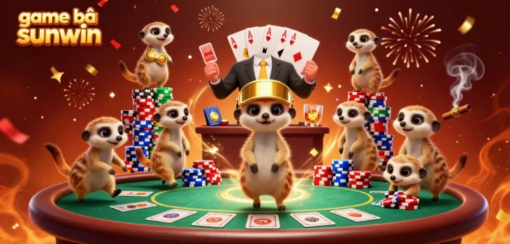 Engage in thrilling gameplay at game bài sunwin while meerkats run an exciting casino scene.