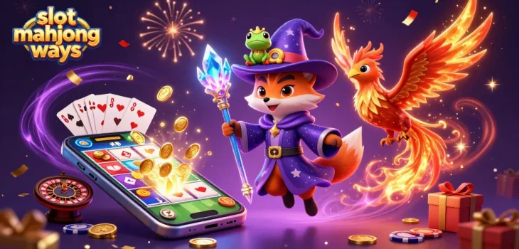 Experience the thrill of slot mahjong ways with vibrant 3D illustration of magical characters and vibrant casino elements.