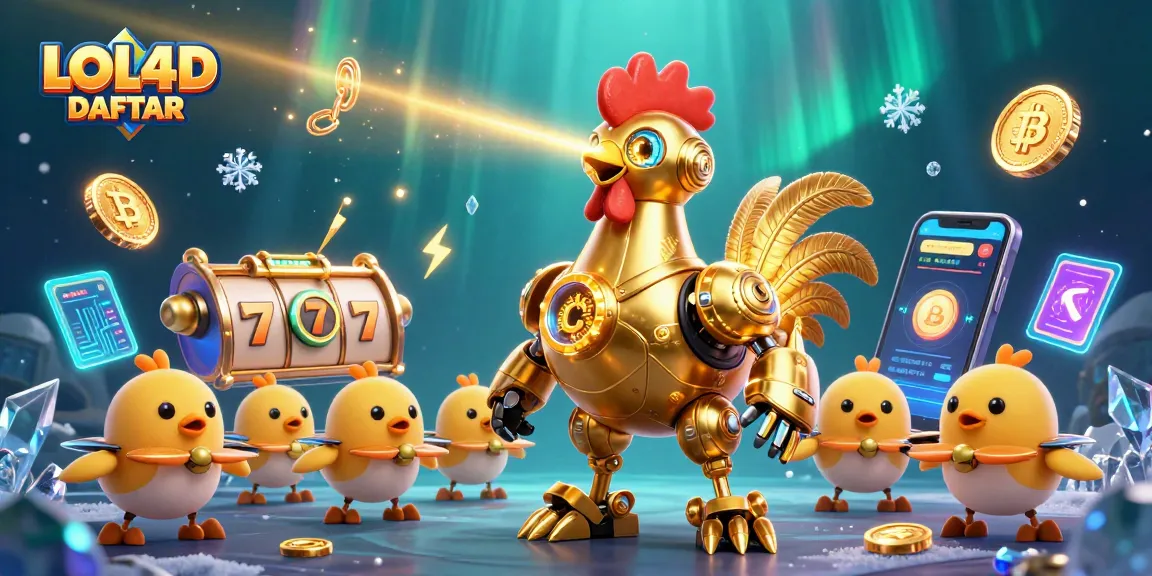 Gambarlah LOL4D DAFTAR saat bermain slot dengan robot ayam emas dan koin crypto.