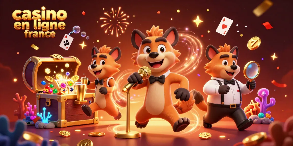 Venez jouer au casino en ligne France avec des hyènes animées dans une scène festive pleine de couleurs.