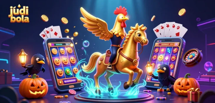 Engage in judi bola and immerse in a vibrant casino scene with striking characters and dynamic gaming elements.