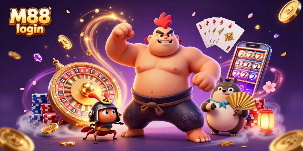 Engage in thrilling M88 login adventures with exciting characters and vibrant casino elements.