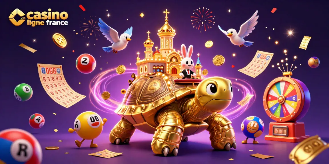 Découvrez le casino en ligne France avec une tortue en or et un croupier sur son dos. Jouez et gagnez des pièces d'or!