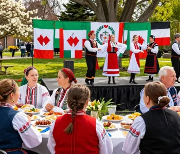 Polish community event in San Francisco at https://www.sfpol.com/ with traditional attire and cultural foods.