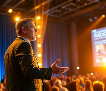 Dynamic Keynote Speaker engaging an enthusiastic audience during a vibrant presentation.